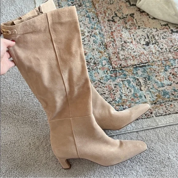 Sam Edelman Molly Light Golden Caramel Suede Kitten Heel Boot - Picture 4 of 6